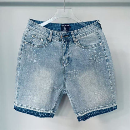 Calça Jeans Masculina Blue Washed MIXED EMOTION Hot Drill Letter Retrô Americana Calça Jeans Feminina Mixed Emotion