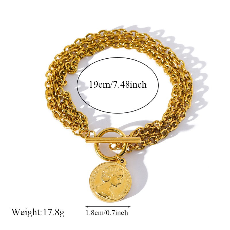 EILIECK Pulseira Feminina de Aço Inoxidável 316L Dourada com Estrela-do-mar, Lua e Estrela, Joia da Moda, Presente para Festa
