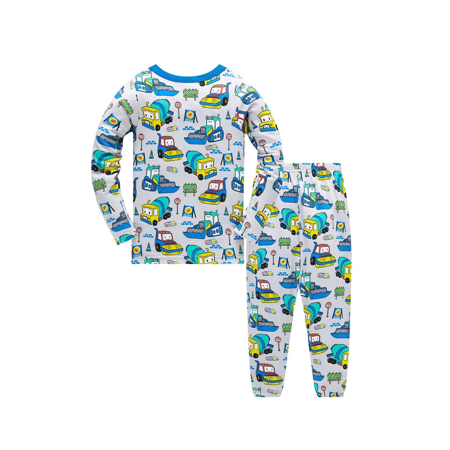 Boys Cartoon Engineering Car Pajamas Set 100% Cotton 2PC Loungewear  Long Sleeve Elastic Cuffs Soft sleepwear For Kids 1-8 Years