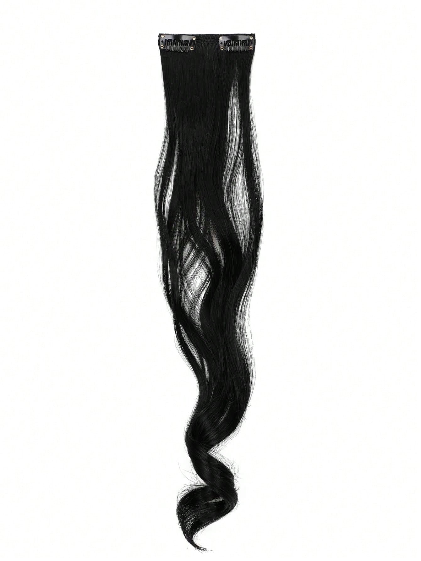 7 peças, onda grande, preto, 22 polegadas, médio, aplique de cabelo sintético com clipe