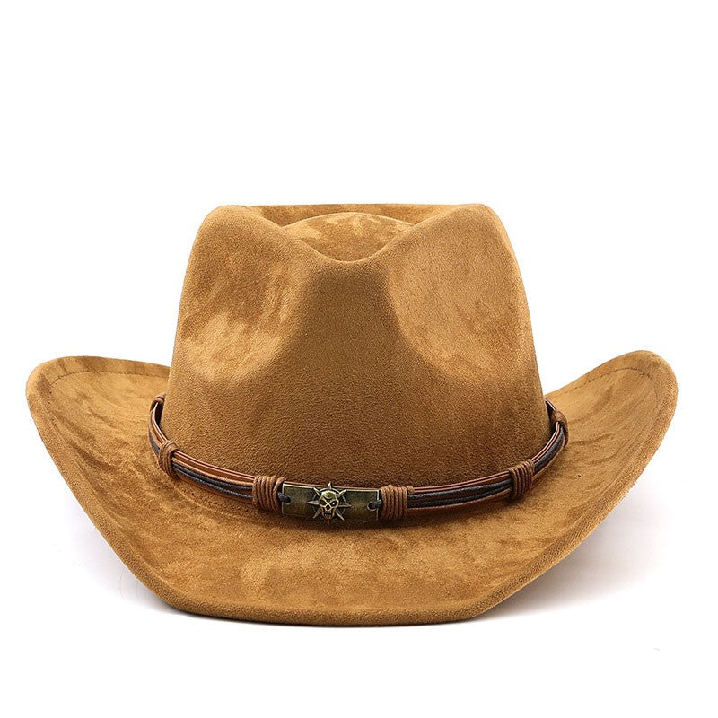 Chapéu Unissex de Cowboy/Cowgirl com Fivela, Chapéu Fedora Clássico de Aba Larga para Homens e Mulheres