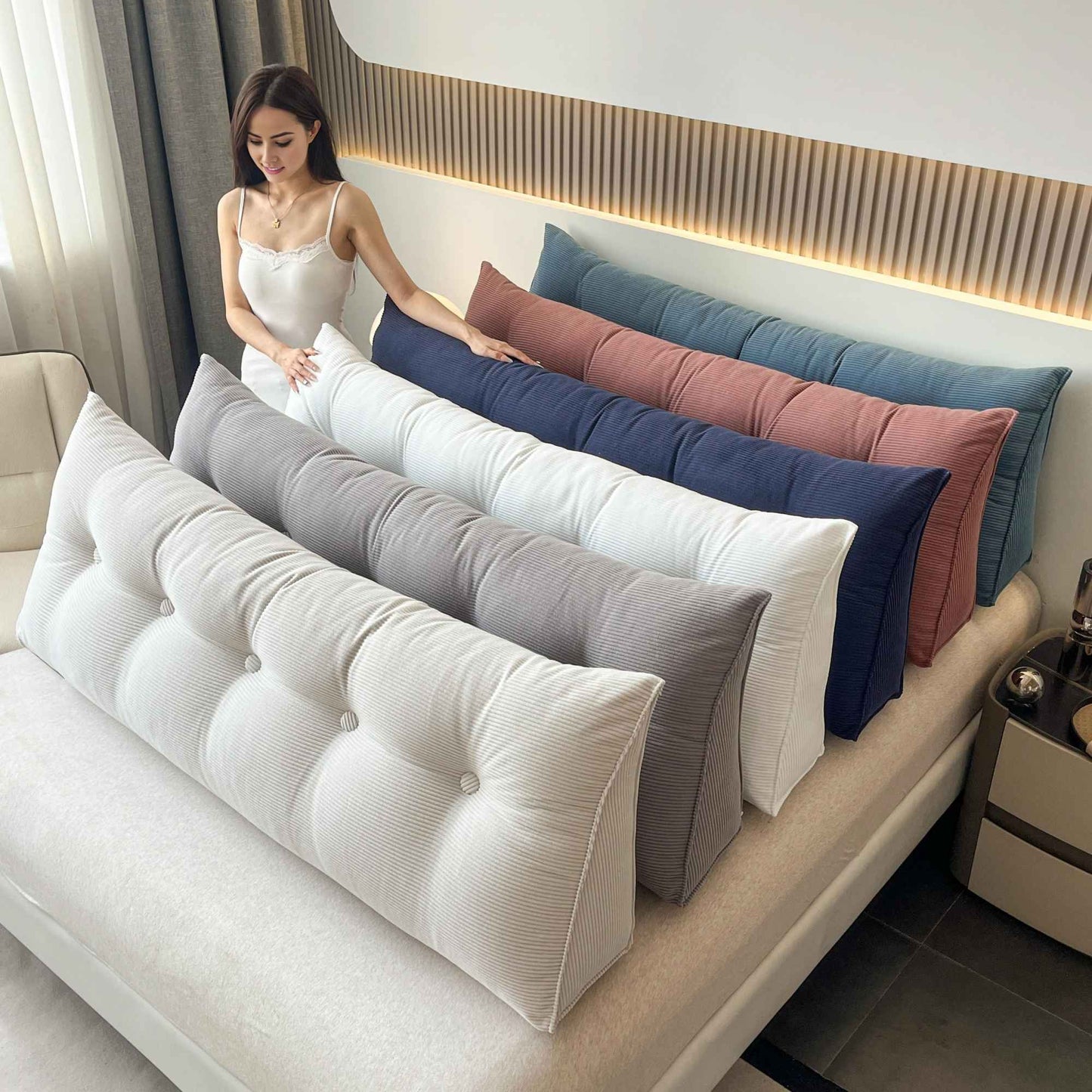 Casual Striped Wedge Floor Pillow Cushion with Side Storage Soft Fluffy Back Support Zippered Cover Hand Wash Gifts for Family
