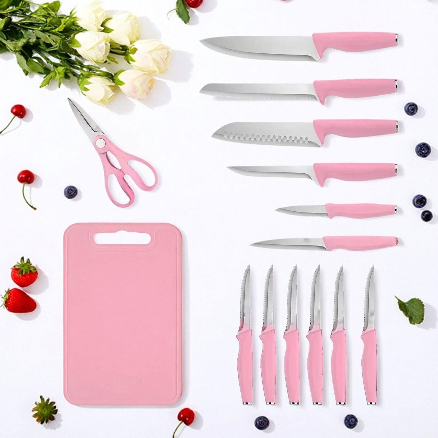 15 pieces kitchen stainless steel knife set, multi-purpose, ergonomic for long-term use without getting tired, all-round cutting