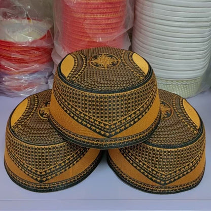 Muslim Wedding Hats Men Embroidered Flat Tops Eid Ramadam Prayer Ethnic Cultural Islamic Hat Gift Bonnet Turky Blue Gold Caps