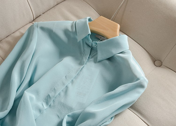 2025 Spring New Women's Silk Shirt Women's Long Sleeve 100% Mulberry Silk Blouse 16 MM White-collar OL Style Shirts For Women