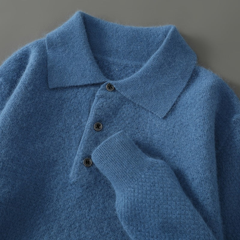 Autumn And Winter New Mink Cashmere Sweater Men's POLO Collar Thickened Loose Lapel Cashmere Long Sleeve Knit Bottoming Shirt