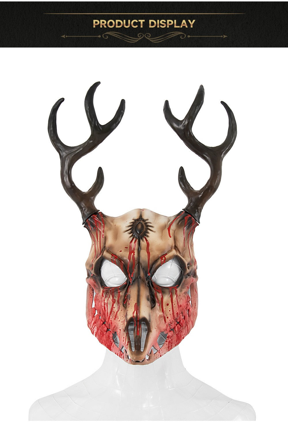 Demon Wendigo Elk Mask Cosplay Gothic Headpiece Animal Antlers Horn Bone Masks Halloween Carnival Purim Party Costume Props
