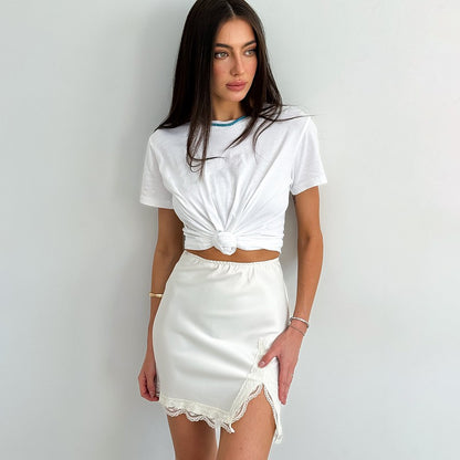 Linad Elegant Satin Embroidery Pencil Skirts Summer Sexy High Waist Split Mini S