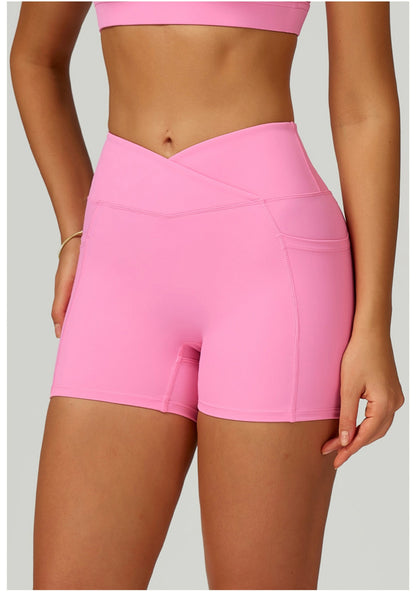 Cycling Shorts Cross Waist Head Yoga Shorts High Waist Workout Fitness Lift Butt Fitness Tights Gym Running Body Shaper Pants