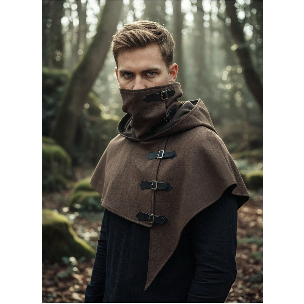 Vintage Medieval Hood Shawl Scarf Set Gothic Assassin Cowl Cape Adult Cosplay Cloak LARP Halloween Carnival Themed Party Outfit