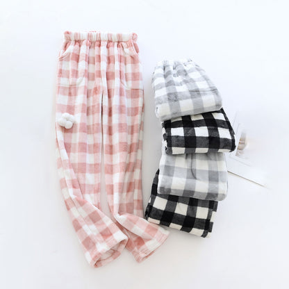 Women Pajama Pants Yoga Pants Elastic Waist Fuzzy Fleece Plaid Bottoms Soft Lounge Sleepwear With Pockets Plush Pajamas Pants