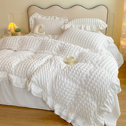 Conjunto de cama de renda coreana 3 peças de seersucker (1*Capa de Edredom + 2*Fronhas, Sem Enchimento) para quarto de hóspedes