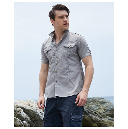 Men's Shirt 2024 New Men Cargo Shirt Fashion Casual Shirt Summer Style 100% Cotton Solid Mens Casual Shirt Plus Size S-3XL 55888