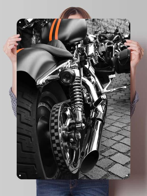 Letreiro de Flandres H-Harley Pôster de Motocicleta Decoração Estética de Quarto Masculino Placas de Metal Personalizadas para Garagem Decoração de Parede Retrô para Casa