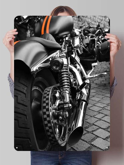 Letreiro de Flandres H-Harley Pôster de Motocicleta Decoração Estética de Quarto Masculino Placas de Metal Personalizadas para Garagem Decoração de Parede Retrô para Casa