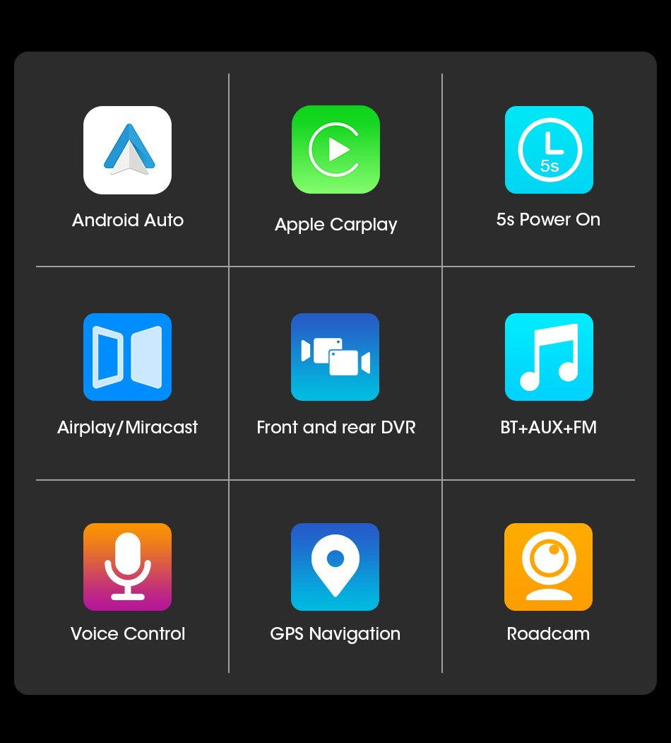 Gravador de Vídeo DVR 4K de 10/11,26 Polegadas com CarPlay e Android Auto Sem Fio, Câmera Veicular, Áudio Bluetooth, Navegação GPS e Duas Lentes para Painel