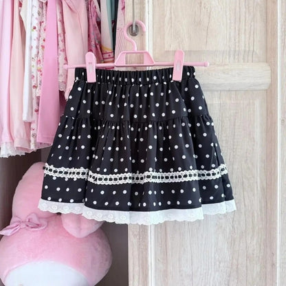Y2K JK Lolita Japan Kawaii Girl Cute Sweet Lace T-shirt Lolita Print Tops Bow Cake Blouse  A-line Spliced Cake Skirt New Chic