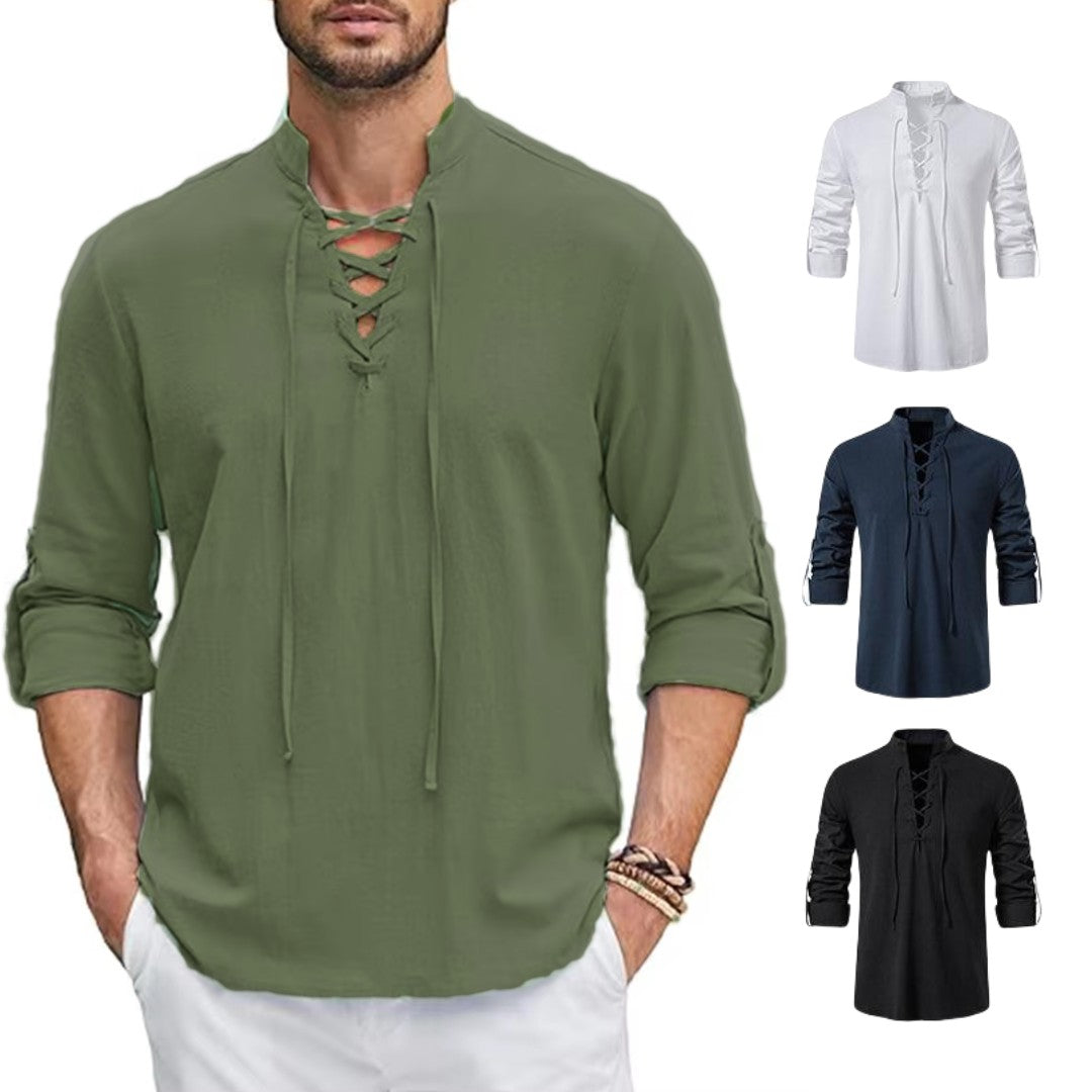 JIAYAN 2025 Men's Renaissance Shirt Pirate Medieval Viking top Cotton Linen Shirts Men Long Sleeved Halloween Costume