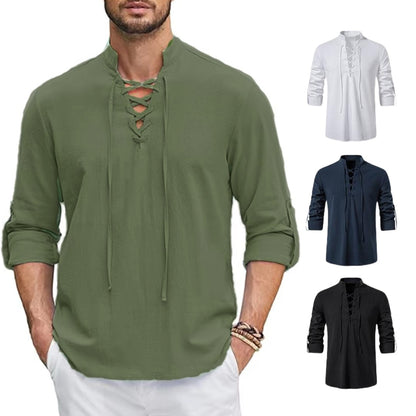 JIAYAN 2025 Men's Renaissance Shirt Pirate Medieval Viking top Cotton Linen Shirts Men Long Sleeved Halloween Costume