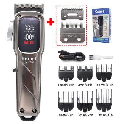 Kemei KM-1550 Professional Hair Clipper for Men LED Display Low Noise Cordless USB Interface Hair Cutting Machine Hair Trimmer