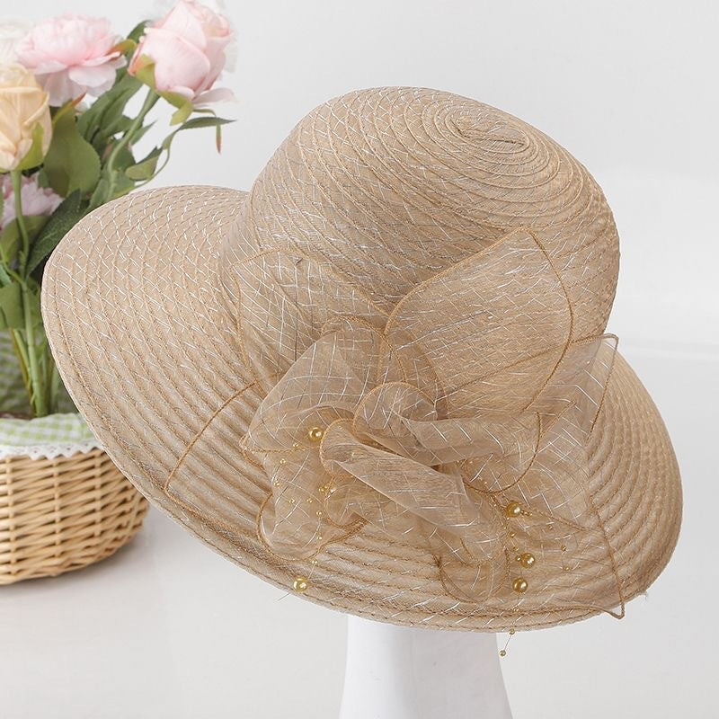 Summer New Pot Hat, Organza Flower Outdoor Fashion Sunshade Hat, Women's Large Edge Breathable Cool Hat, Versatile