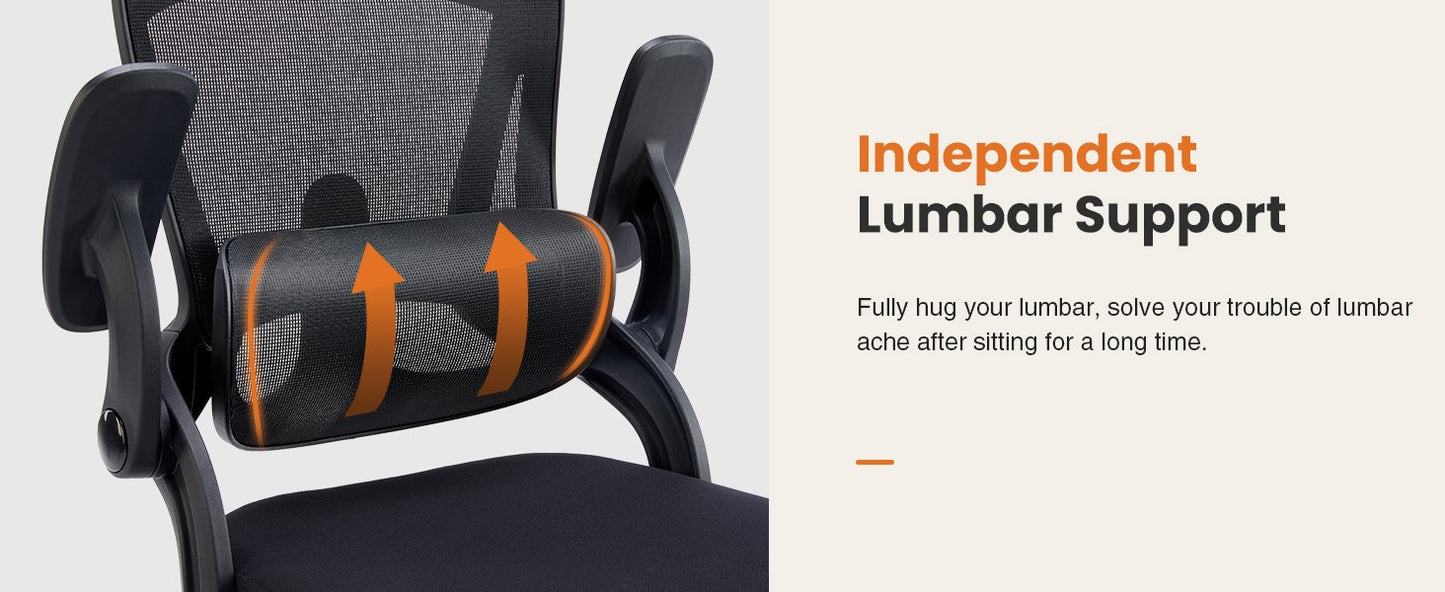 Cadeira de Escritório Ergonômica JHK com Apoio Lombar Ajustável em Mesh, Inclinação de 120°, Encosto Alto Confortável e Braços Macios Retráteis