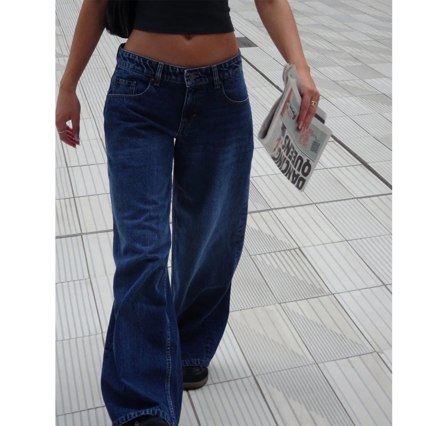 High Waist Straight Leg Women's Jeans Retro American Washed Denim Pants Autumn Street Style Wide Leg Trousers for Women