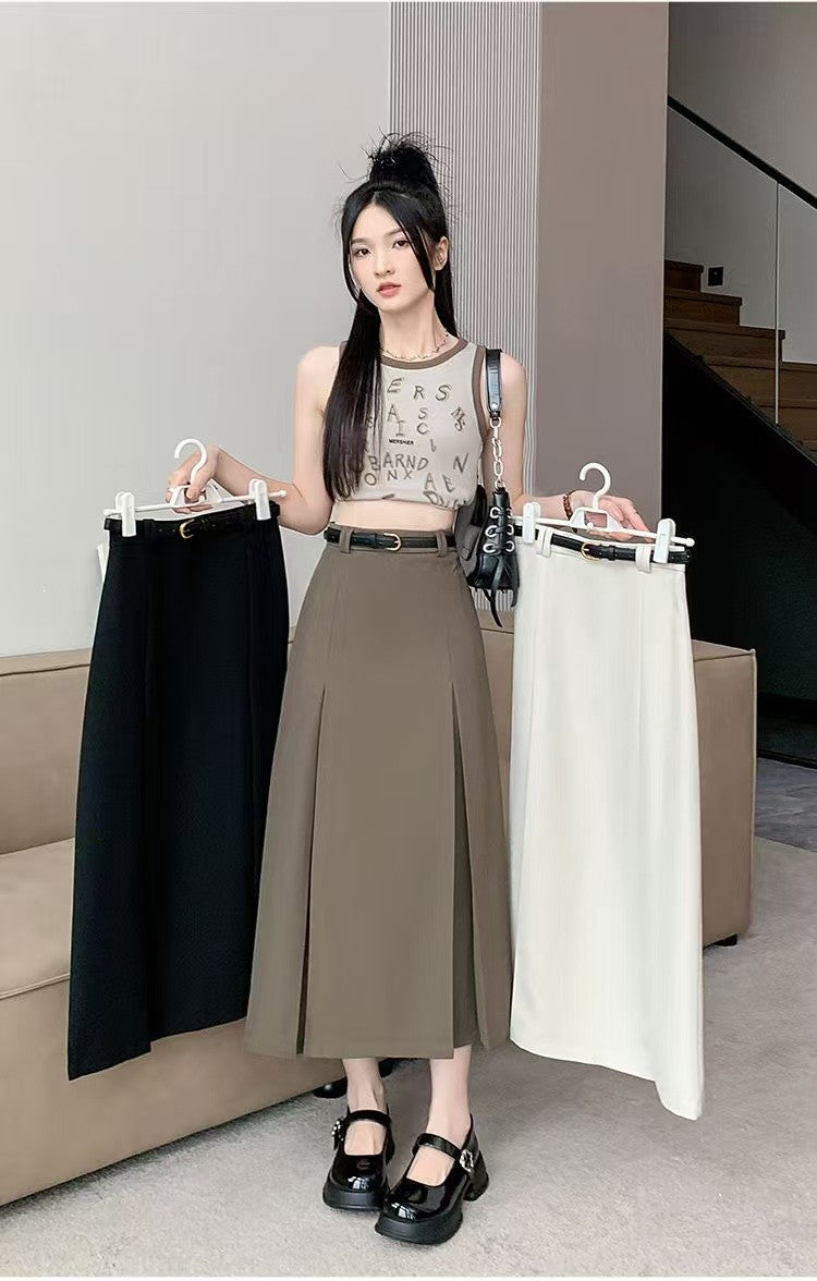 plus Size Suit Skirt Women Summer New Elastic High Waist Slim A-Line Skirt Belly Cover Pleated Skirt Korean Sle Casual Wear