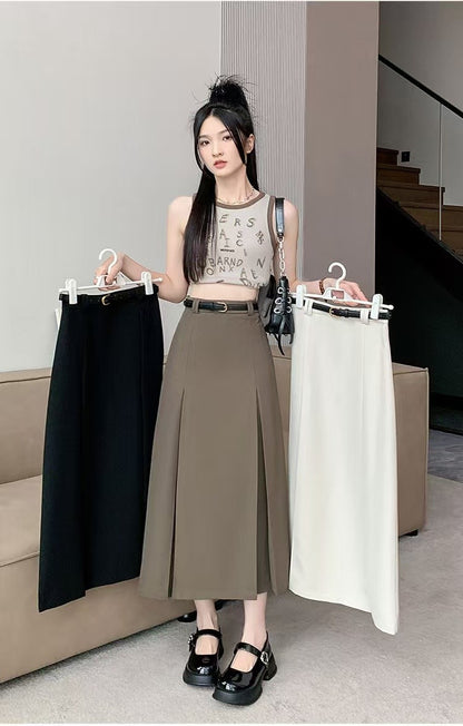 plus Size Suit Skirt Women Summer New Elastic High Waist Slim A-Line Skirt Belly Cover Pleated Skirt Korean Sle Casual Wear