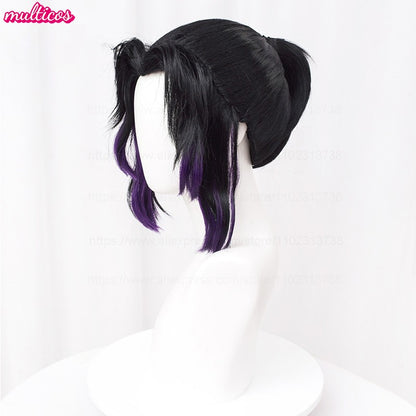 High Quality Kochou Shinobu Kocho Cosplay Wig 35cm Black Purple Pigtail Heat Resistant Synthetic Hair Anime Wigs + Wig Cap