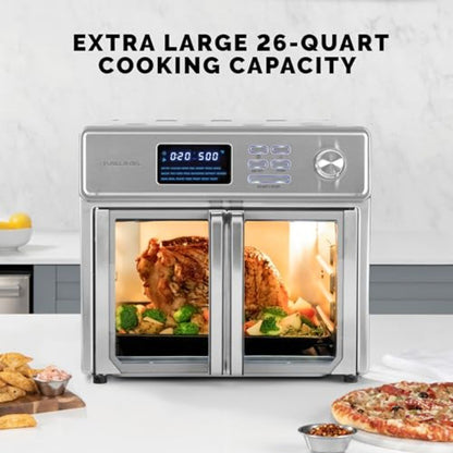Forno Torradeira e Fritadeira Elétrica de Bancada 10 em 1 de 24 Litros com Portas Francesas de Vidro Grandes e 9 Acessórios para Cozinhar Eficientemente: I