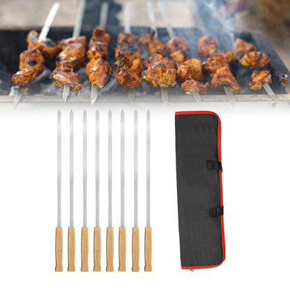 8 Pieces Barbecue Skewers Outdoor Cooking with Storage Pouch Reusable Kebab Skewers for BBQ Meats Grilling Prawn Seafood