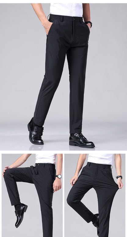 Spring Summer Men's Casual Pants Business Stretch Slim Fit Elastic Waist Jogger Korean Classic Thin Black Gray Trousers Male