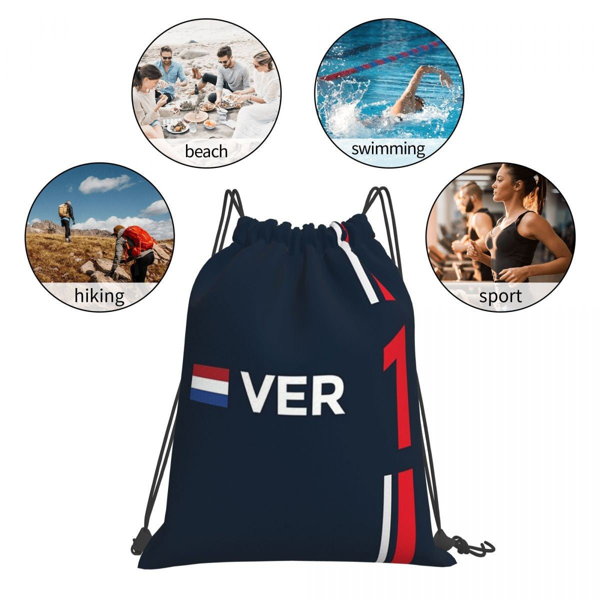 F1 2022 - #1 Verstappen Backpacks Casual Portable Drawstring Bags Drawstring Bundle Pocket Sports Bag Book Bags Travel Students
