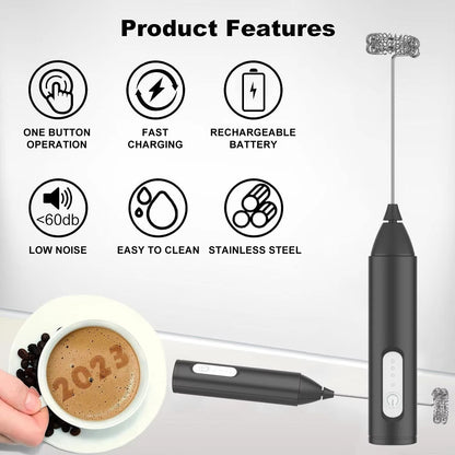 Espumador de leite elétrico recarregável portátil para bebidas, máquina de café, batedor de ovos de 3 velocidades, mixer multifuncional para cozinha doméstica