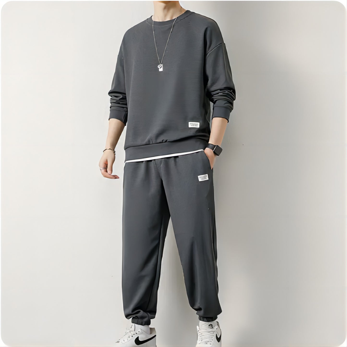 Men's Waffle Suit Sets Casual Long Sleeved Sweatshirt and Pants for Sports Men's T-shirt Hoodie Casual Trousers Set Loose Fit