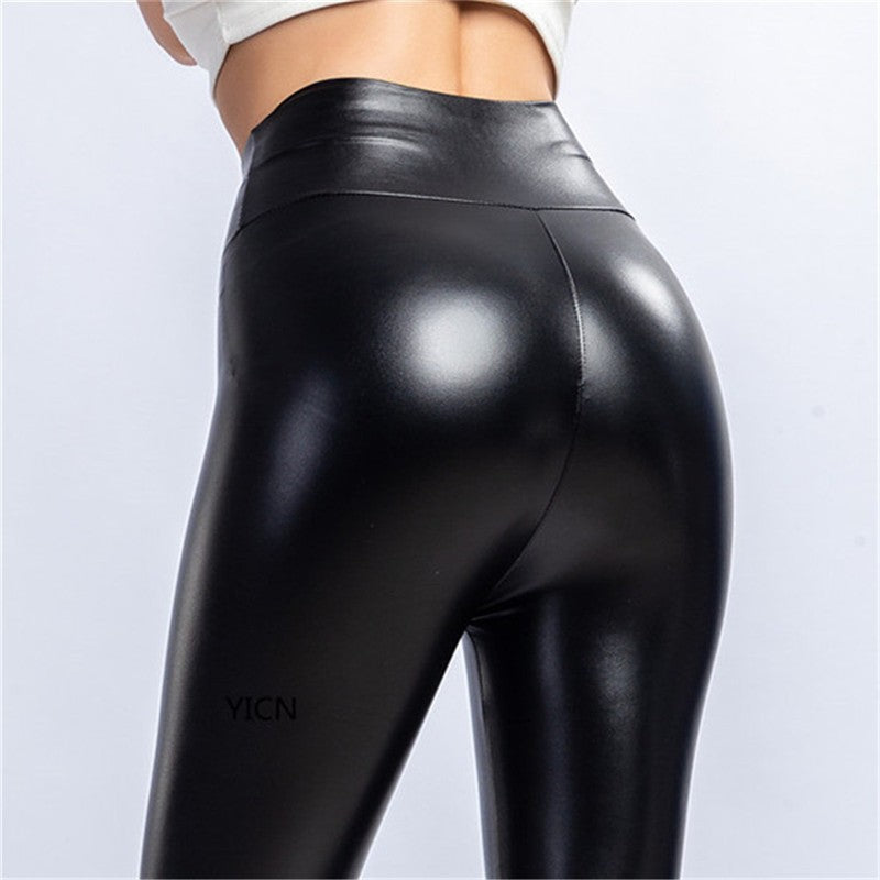 Plus Size Leather Pants High Waist Solid Black Pants Skinny Legging Tights For Women Comfortable Stretchy Leggings All-match
