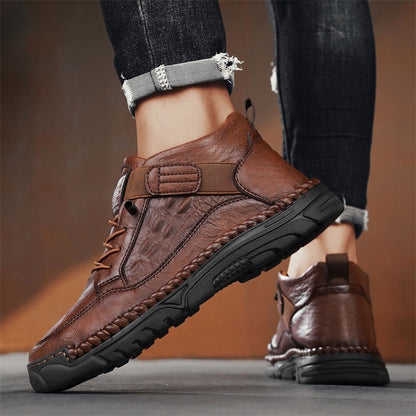 Italian Men's Outdoor Walking Boots Casual Leather Comfy Designer Driving Flats Fashion Vintage Handmade Thick Bottom Sneakers