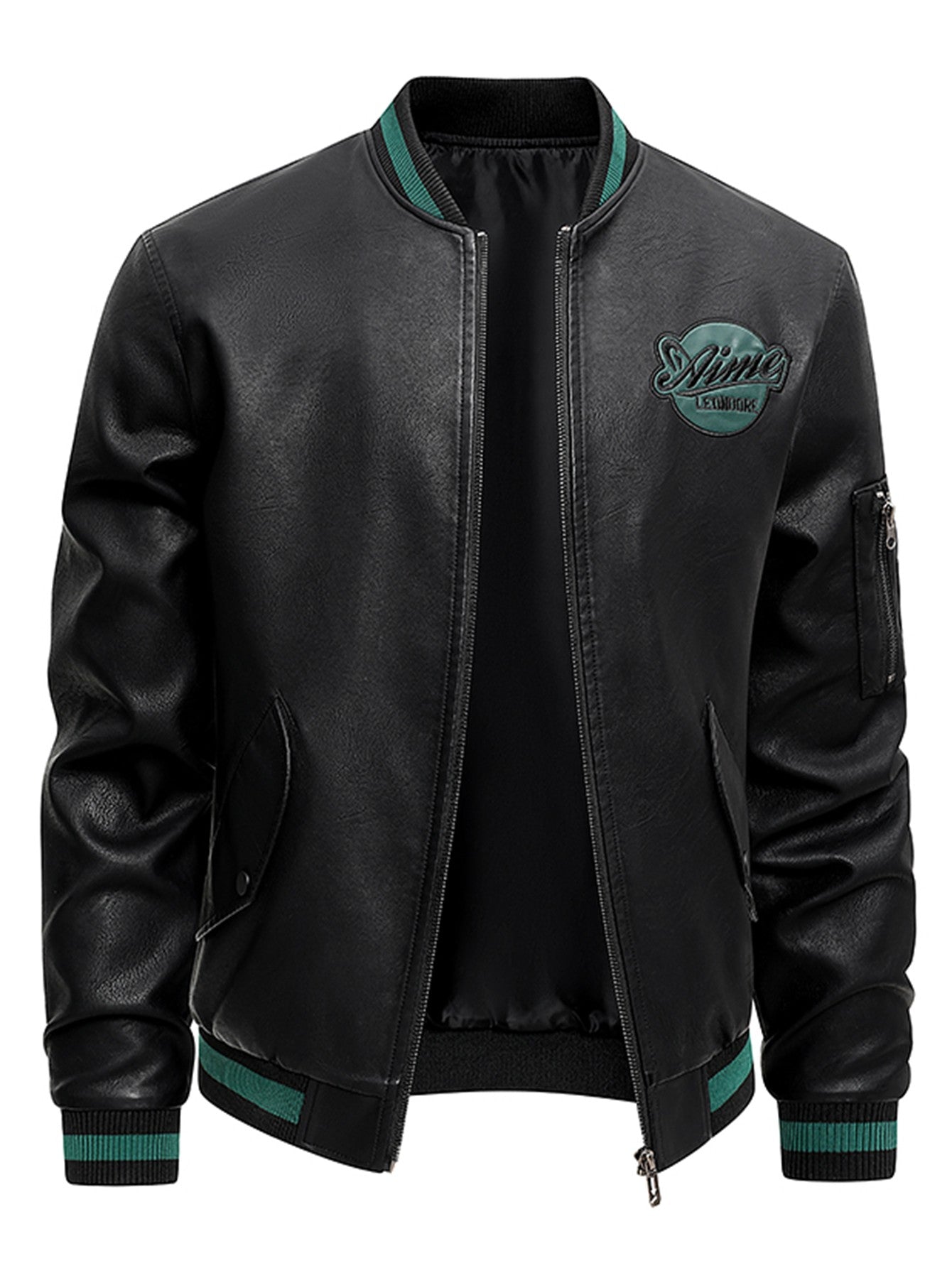 Men'S Baseball Jacket - Windproof Warm Coat with Zipper Closure, Brown & Green Accent Jacket, Non-Stretch Shell for Casual Outer