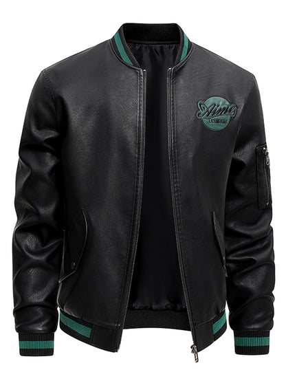 Men'S Baseball Jacket - Windproof Warm Coat with Zipper Closure, Brown & Green Accent Jacket, Non-Stretch Shell for Casual Outer