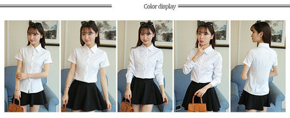 Korean Fashion White Shirt Women Autumn Short Sleeve Blouse Slim Office Lady Tops Women's Shirt S-5XL Student Shirt Women's Wear