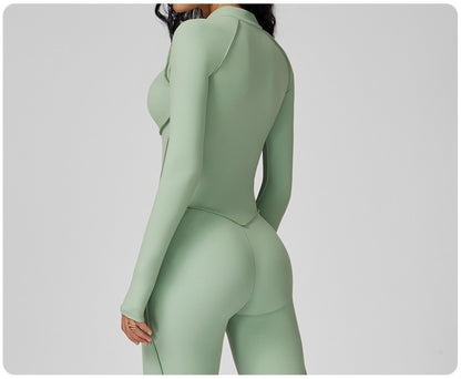 Seamless Yoga Jumpsuit Peach Hip High Elasticity Zipper Bodysuit Long Sleeves One-Piece Workout Clothes Gym Leggings Sportswear
