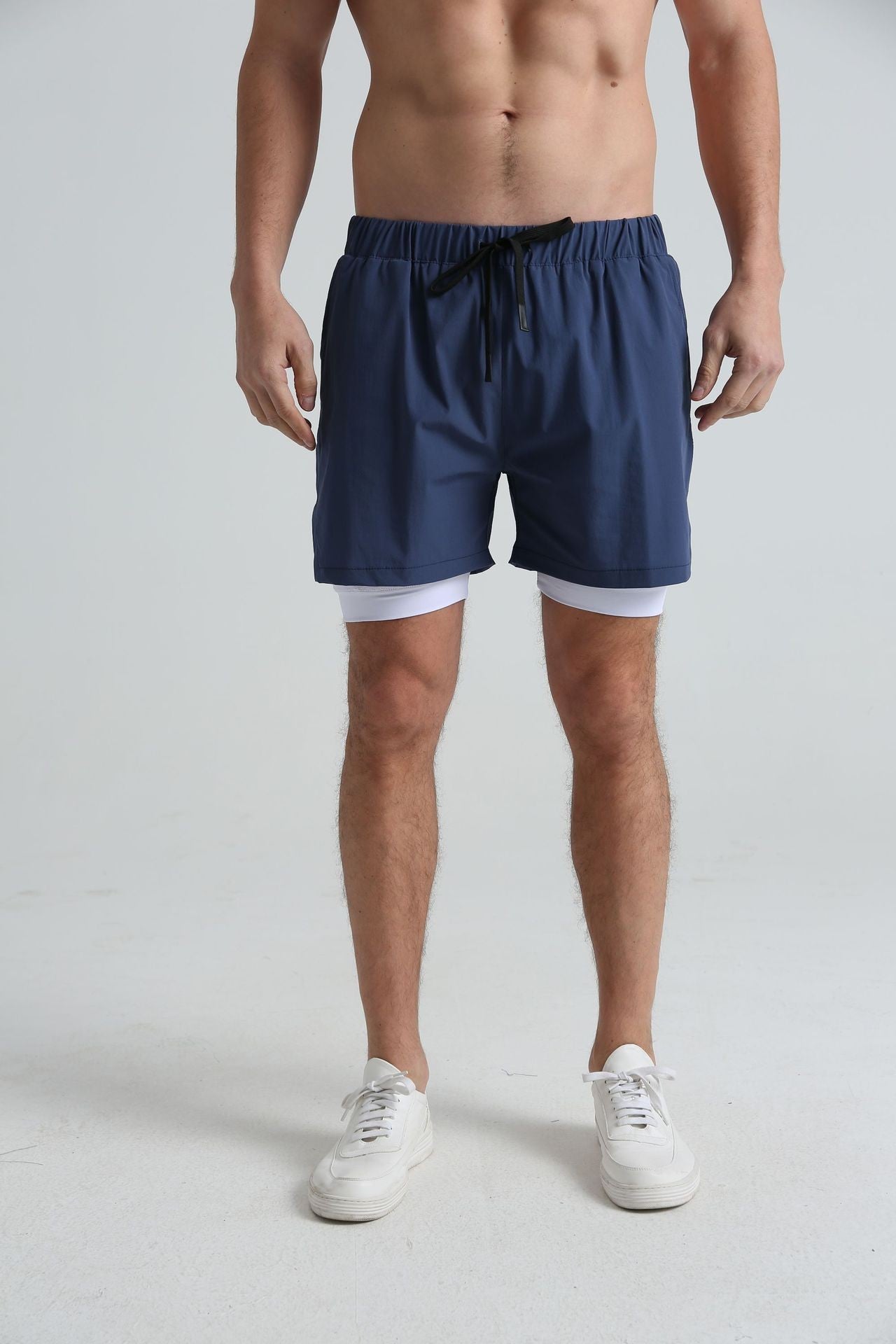 Men's sports double-deck shorts Fitness Quick Dry Training Shorts Casual 2 In 1 Multi-pocket sweatpants Men Gyms Running shorts