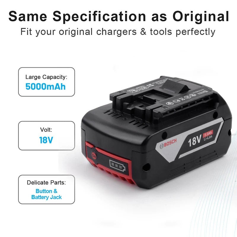 Bateria 100% Original 18v 6Ah 5Ah 3Ah BOSCH Professional 18V 18650 Bateria Li-ion 18V Substituição para BAT609 BAT609G BAT618 BAT618G