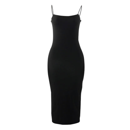 Summer Black Sexy Dress Women Streetwear Sleeveless Backless Solid Spaghetti Str