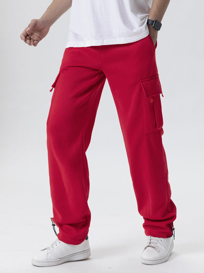 Calças de Moletom Masculinas Reta Casual Outono Inverno Calças Masculinas de Corrida Jogger Esportivas para Academia Calças Lisas com Vários Bolsos