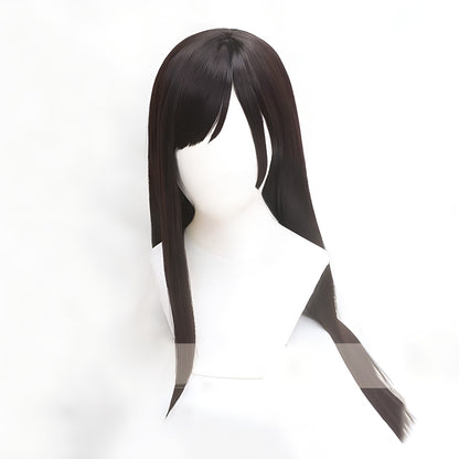 Peruca Cosplay Tifa Lockhart Longa Lisa Preta Marrom FF7 Perucas Tifa Perucas Femininas Anime Cosplay Perucas de Cabelo Sintético Resistente ao Calor