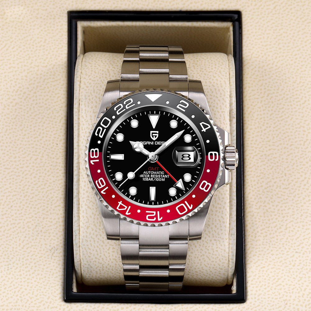 PAGANI DESIGN PD-1662 Luxury GMT Men Mechanical Wristwatch Sapphire Glass Stainless Steel 100M Waterproof Automatic Watches