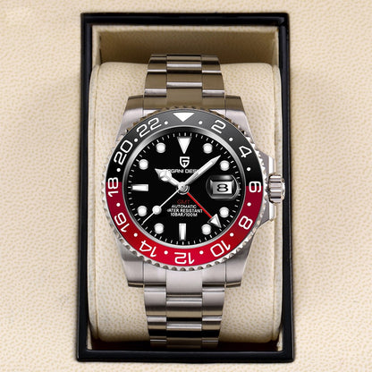 PAGANI DESIGN PD-1662 Luxury GMT Men Mechanical Wristwatch Sapphire Glass Stainless Steel 100M Waterproof Automatic Watches