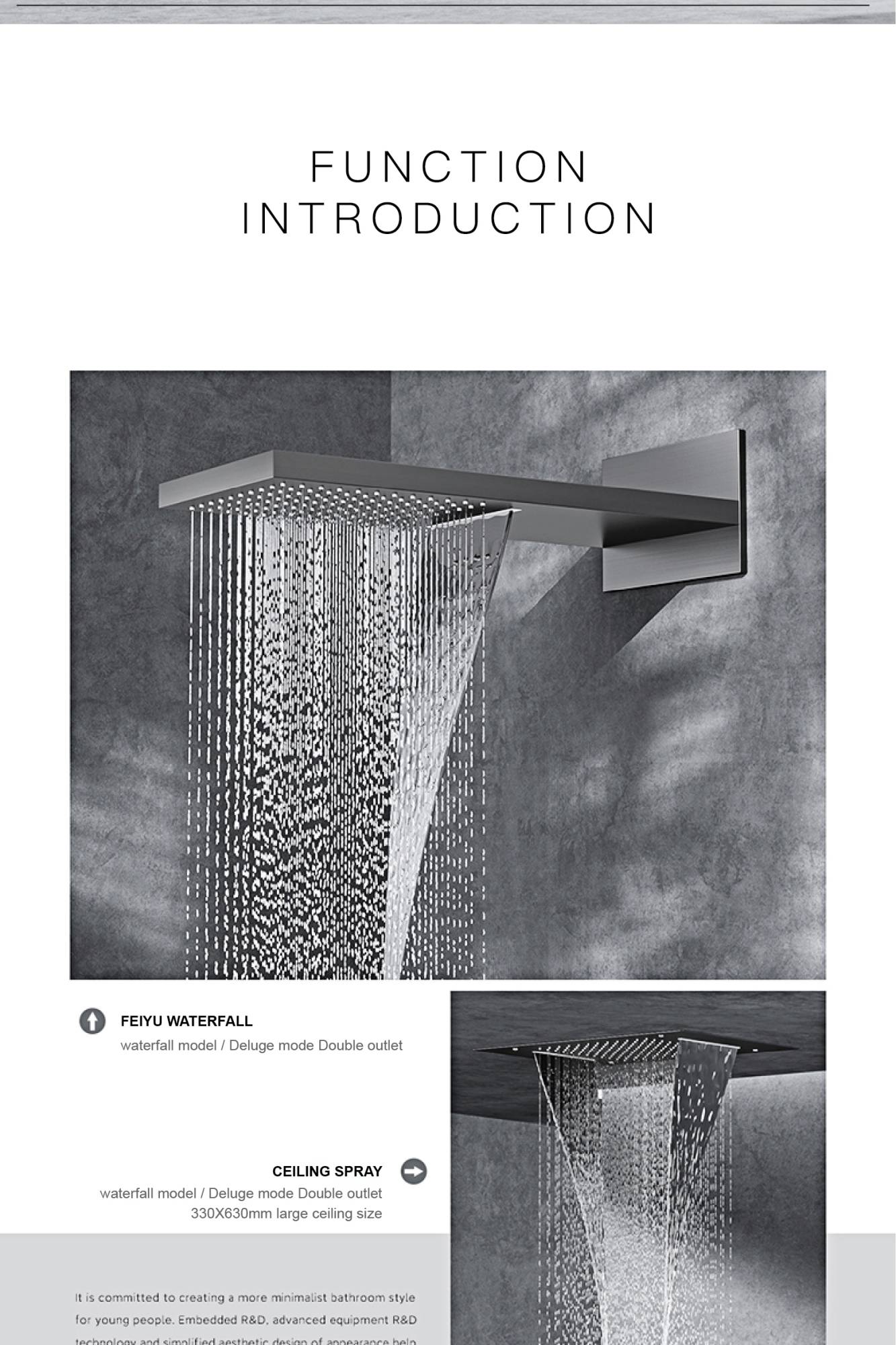 Luxury  black brass shower system wall-mounted LED digital display design Cold & hot dual-control 4-function ceiling shower Tap